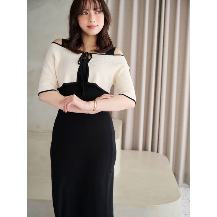 3WAY配色ストラップバッククロスハーフスリーブワンピース | MERCURYDUO | 詳細画像5 