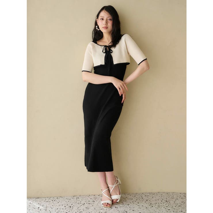 3WAY配色ストラップバッククロスハーフスリーブワンピース | MERCURYDUO | 詳細画像9 