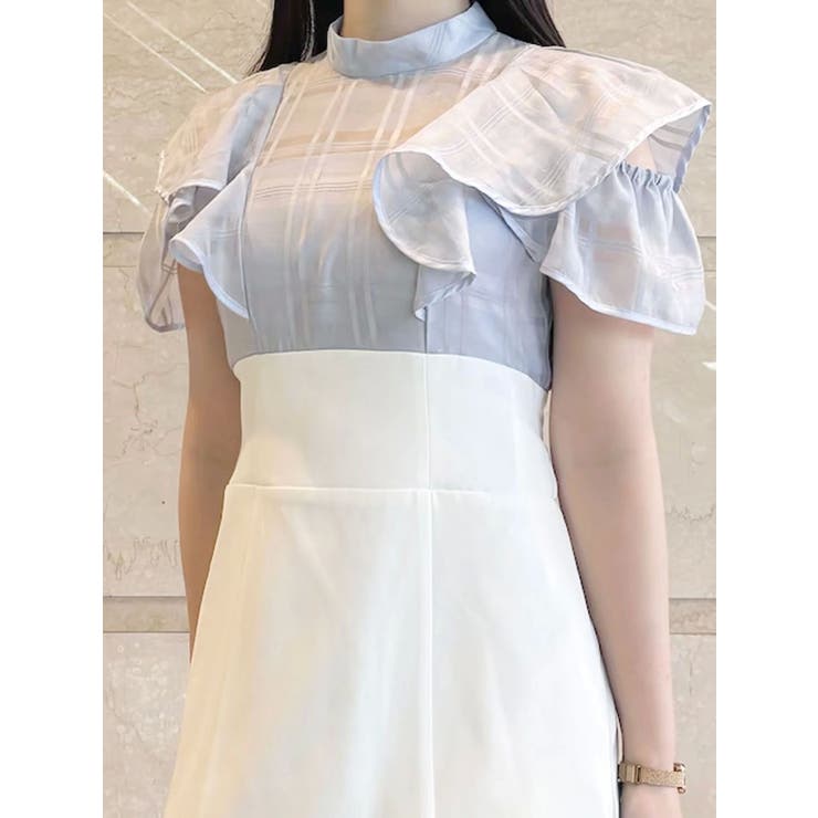 シアーチェックラッフルドッキングワンピース[品番：MKSW0064169