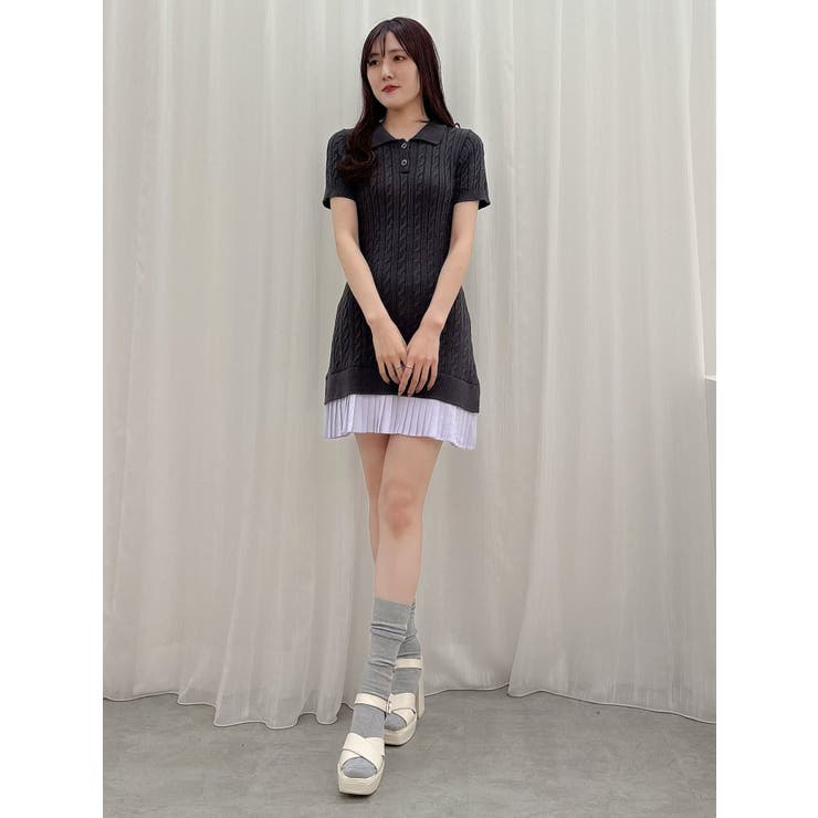 MERCURYDUO 異素材プリーツドッキングポロニットミニワンピース マーキュリーデュオ MERCURYDUO 異素材プリーツドッキングポロ