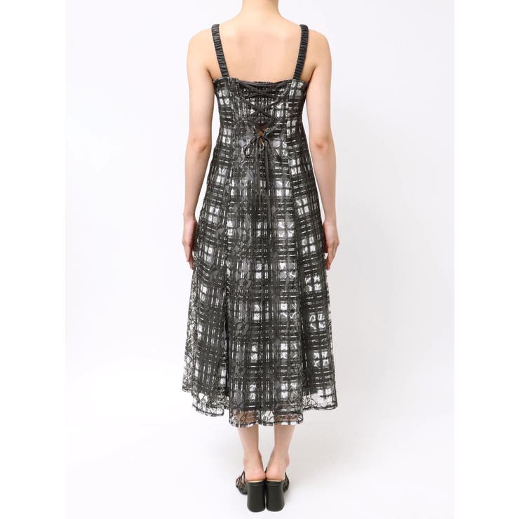 レースチェックプリントバックシャンワンピース[品番：MKSW0063353