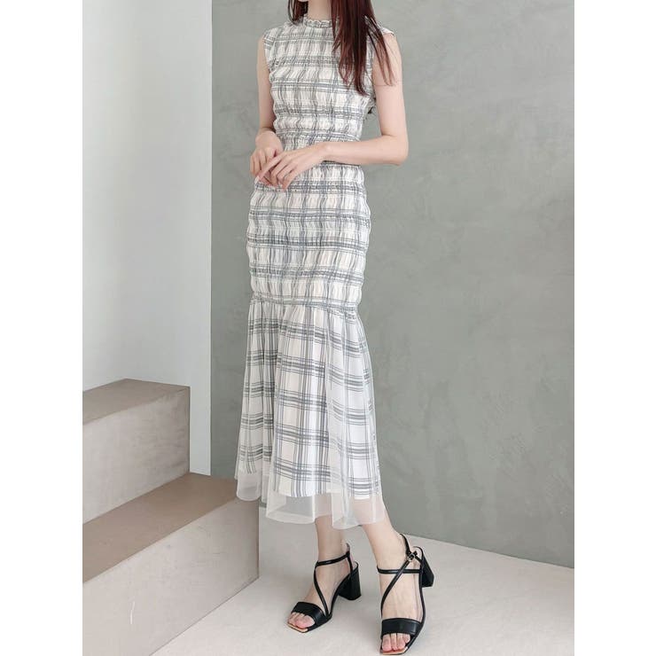 Dior 半袖ワンピース クリーム色 新品未使用タグ付き　最終値下げ シアーチェックシャーリングマーメイドワンピース[品番