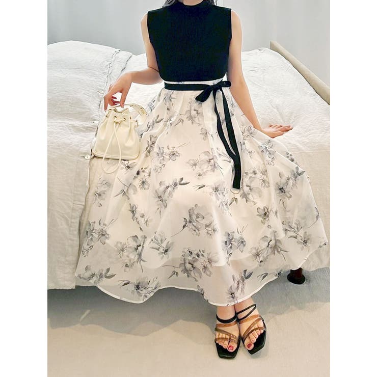 マーキュリーデュオ　フラワードッキングノースリワンピース　XS フラワードッキングノースリワンピース[品番：MKSW0063344