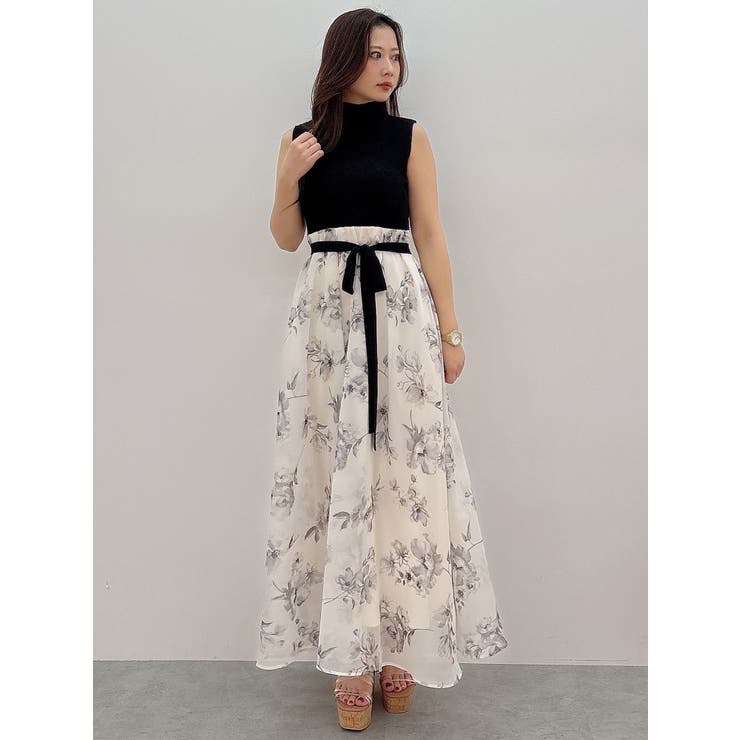 フラワードッキングノースリワンピース[品番：MKSW0063344