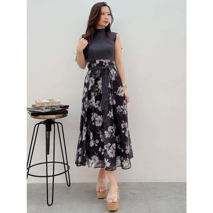 マーキュリーデュオ　フラワードッキングノースリワンピース　XS フラワードッキングノースリワンピース[品番：MKSW0063344