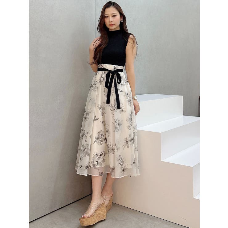 マーキュリーデュオ　フラワードッキングノースリワンピース　XS フラワードッキングノースリワンピース[品番：MKSW0063344