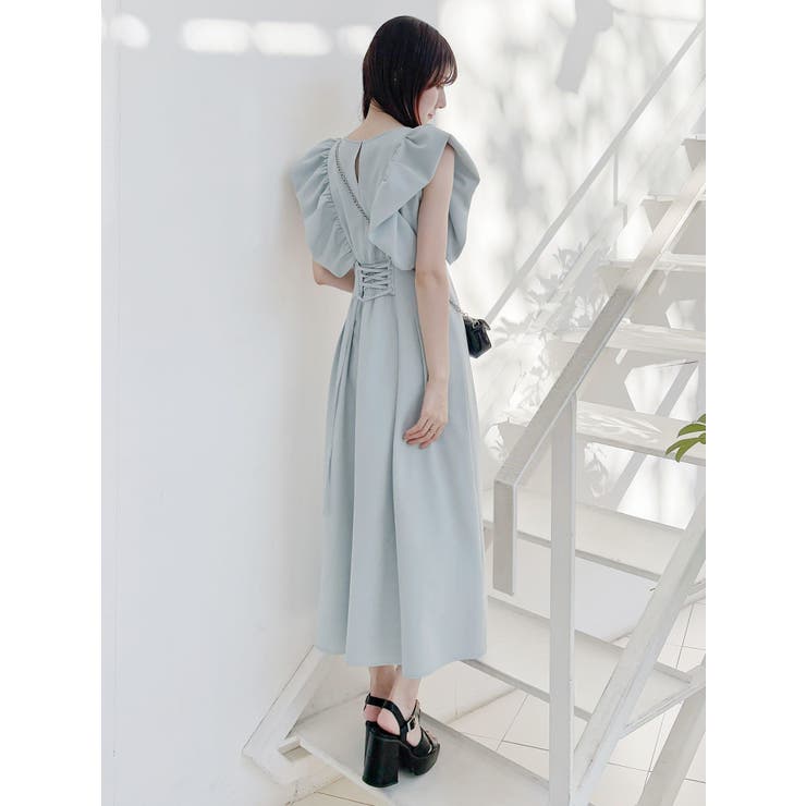 リネンライクバックレースアップワンピース[品番：MKSW0063908