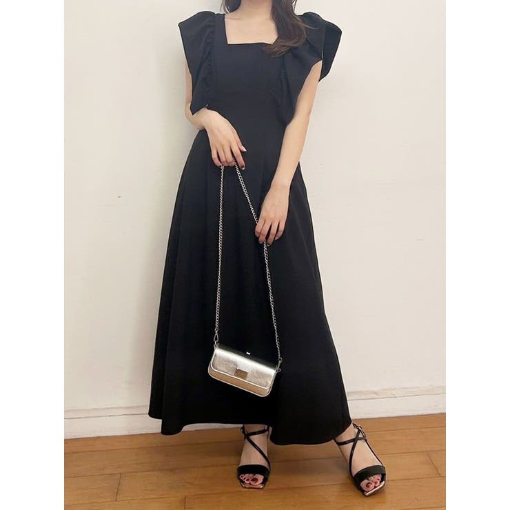 ブラック | リネンライクバックレースアップワンピース | MERCURYDUO