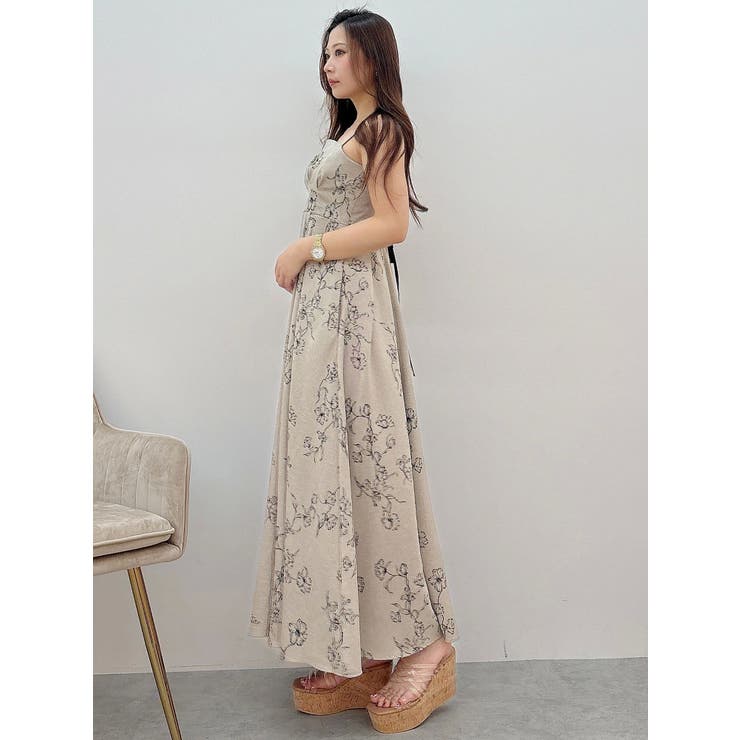 リネンライクバックレースアップキャミワンピース[品番