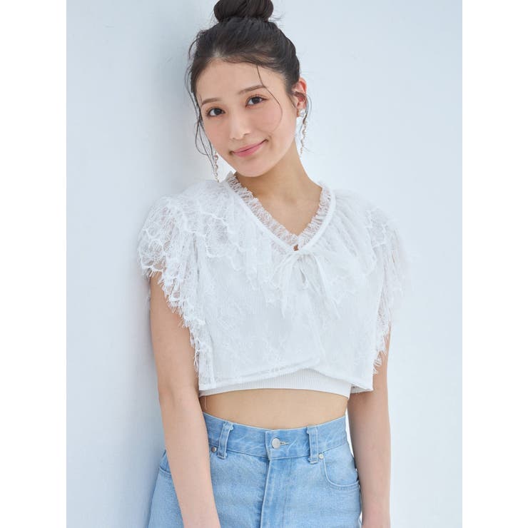送料無料 日本 レースクロップドブラウス[品番：MKSW0063614]｜MERCURYDUO シャツ+ブラウス(長袖+七分)