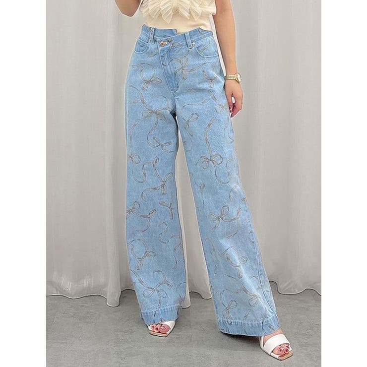 ブルー | リボンプリントデニムパンツ | MERCURYDUO