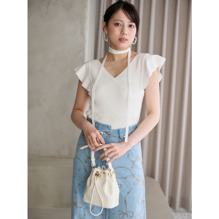 カシュクールラッフルコンパクトニット[品番：MKSW0064178