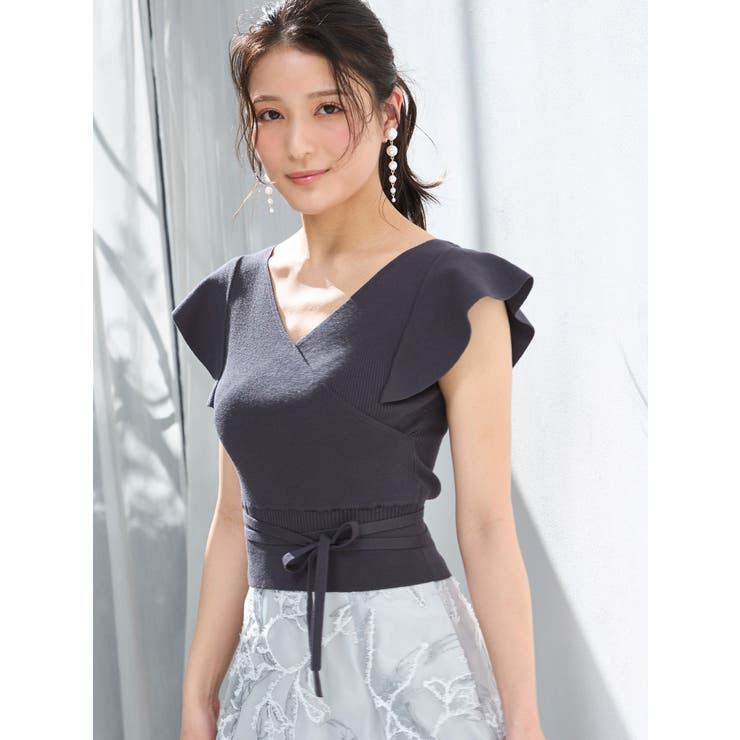 品揃え豊富で カシュクールラッフルコンパクトニット[品番：MKSW0064178 トップス
