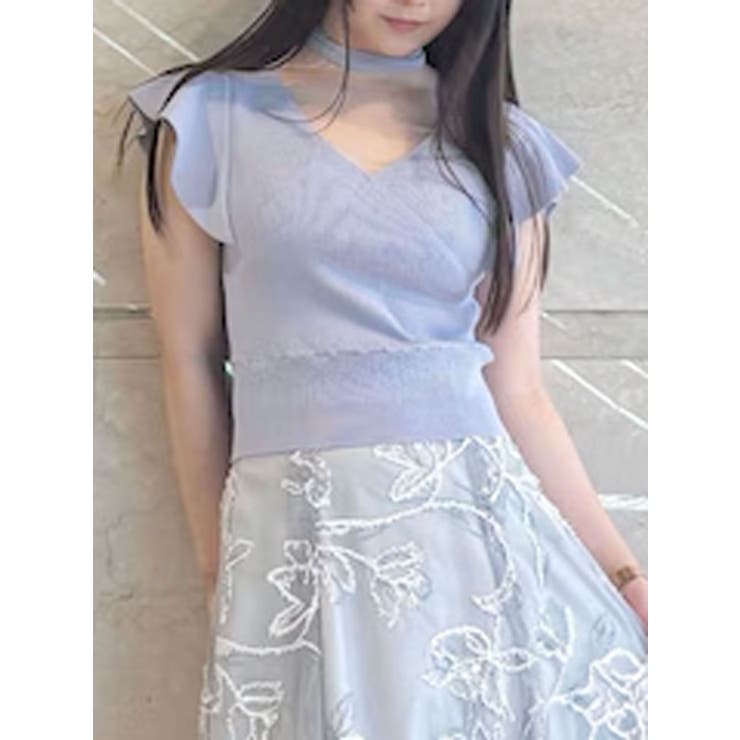 異素材ラッフルコンパクトニット　マーキュリーデュオ マーキュリーデュオ MERCURYDUO 異素材ラッフルコンパクトニット