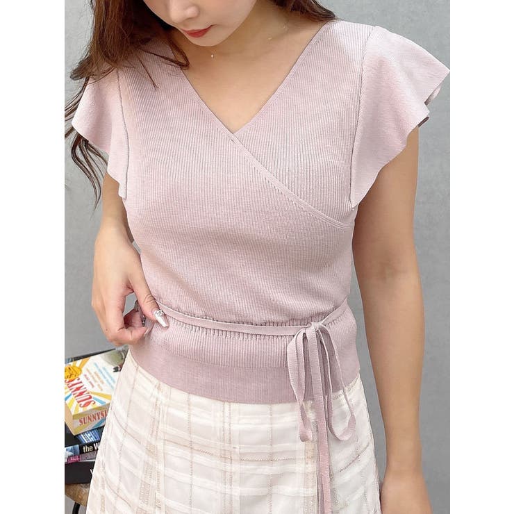 ベージュ | カシュクールラッフルコンパクトニット | MERCURYDUO