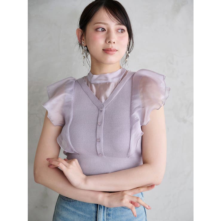 ラベンダー | 2WAYオーガンジードッキングラッフルニット | MERCURYDUO