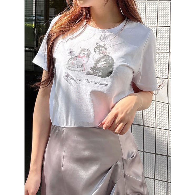 オフホワイト | CATプリントリボンTシャツ | MERCURYDUO