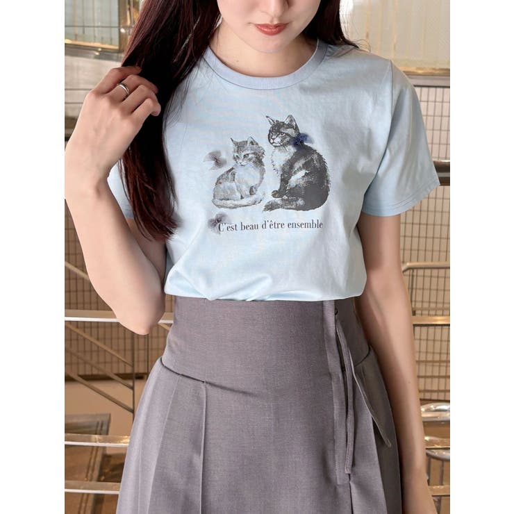 アイスブルー | CATプリントリボンTシャツ | MERCURYDUO