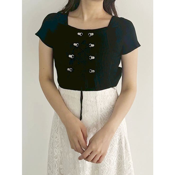 ブラック | レイヤードライクレースアップニット | MERCURYDUO