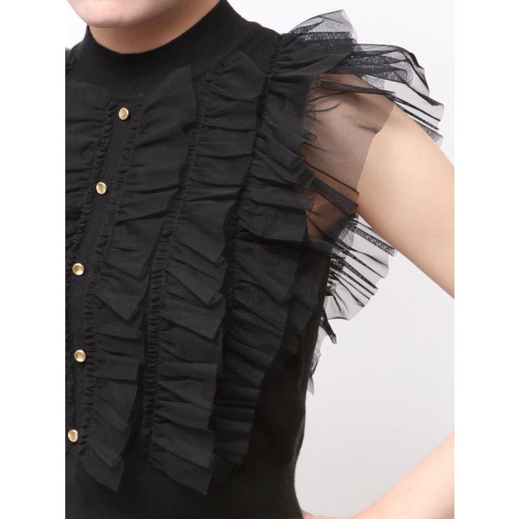 MERCURYDUO チュールフリルトップス ブラック MERCURYDUO チュール