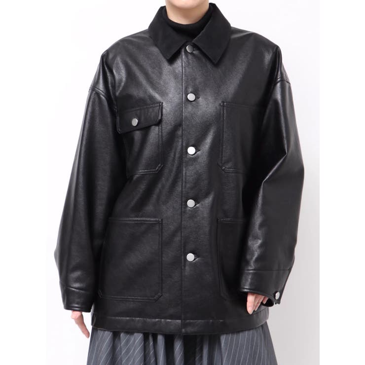 ブラック | 【OUNNOUN】フェイクレザーカバーオール | MERCURYDUO