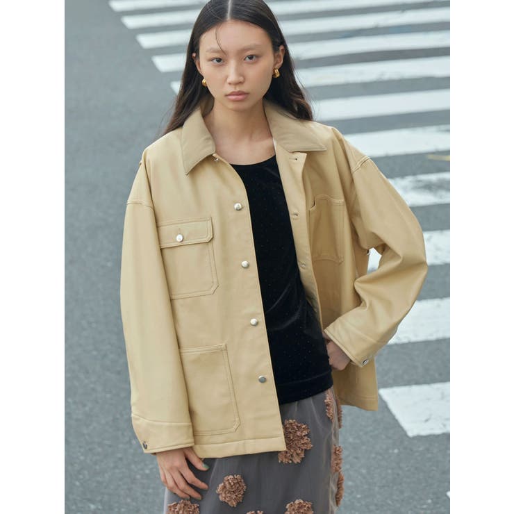 イエロー | 【OUNNOUN】フェイクレザーカバーオール | MERCURYDUO