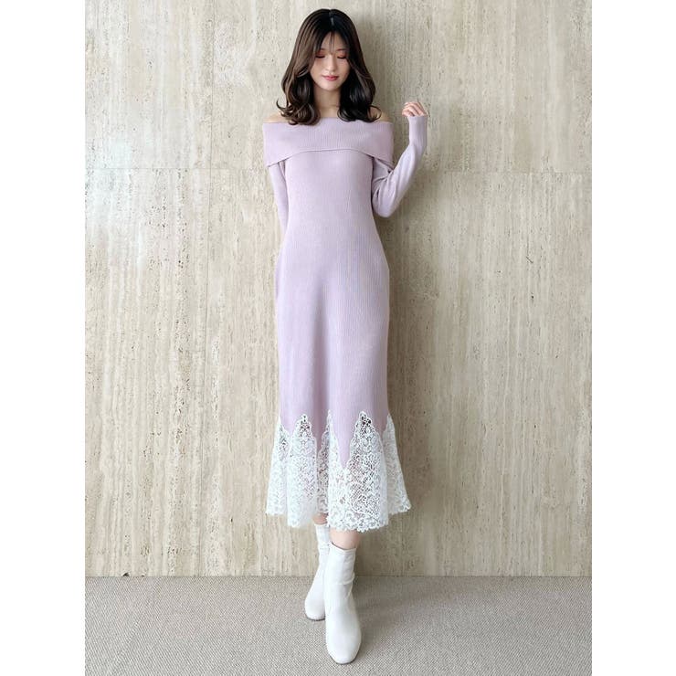 レーストリムオフショルニットワンピース | MERCURYDUO | 詳細画像10 