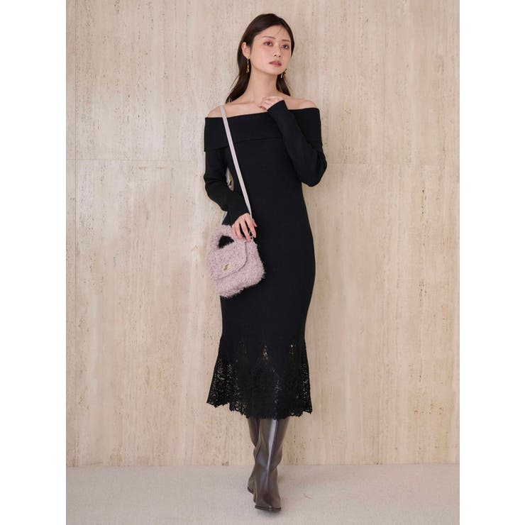 レーストリムオフショルニットワンピース | MERCURYDUO | 詳細画像3 