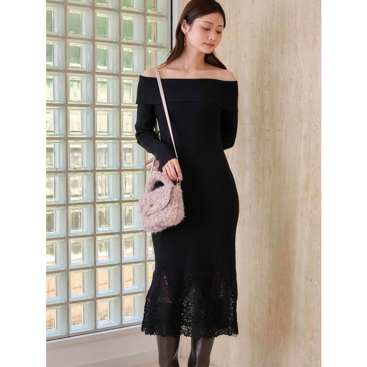 レーストリムオフショルニットワンピース | MERCURYDUO | 詳細画像5 