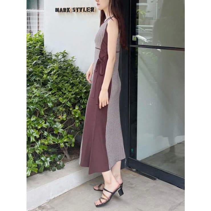 チェックサイドレースアップニットワンピース | MERCURYDUO | 詳細画像7 