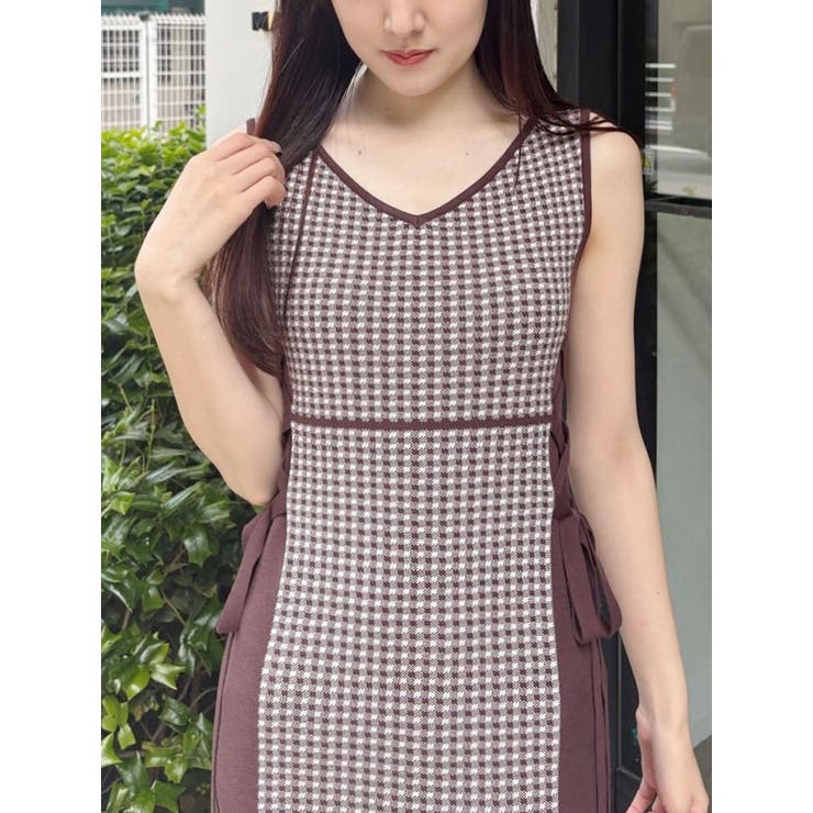 チェックサイドレースアップニットワンピース | MERCURYDUO | 詳細画像8 