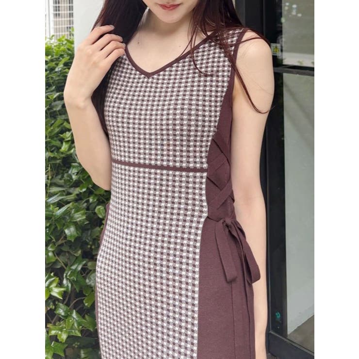 チェックサイドレースアップニットワンピース | MERCURYDUO | 詳細画像9 