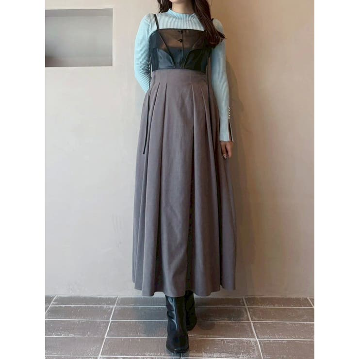 チャコールグレー | フェイクレザービスチェドッキングキャミワンピース | MERCURYDUO