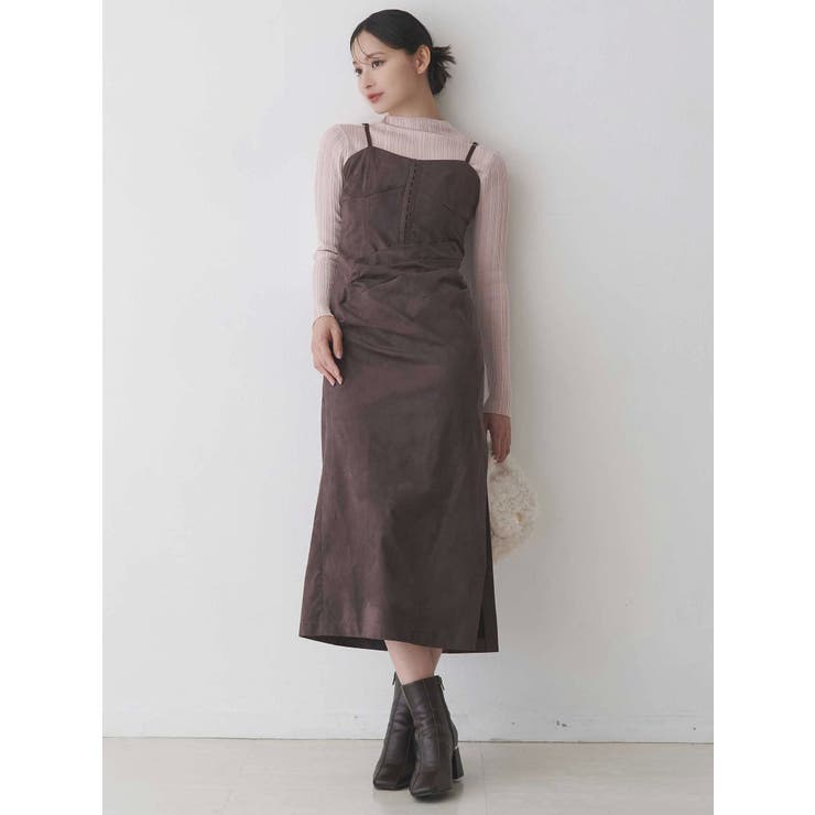 フェイクスエードアシメドレープキャミワンピース | MERCURYDUO | 詳細画像13 