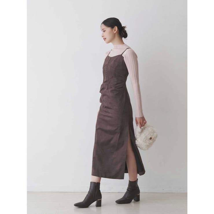 フェイクスエードアシメドレープキャミワンピース | MERCURYDUO | 詳細画像14 