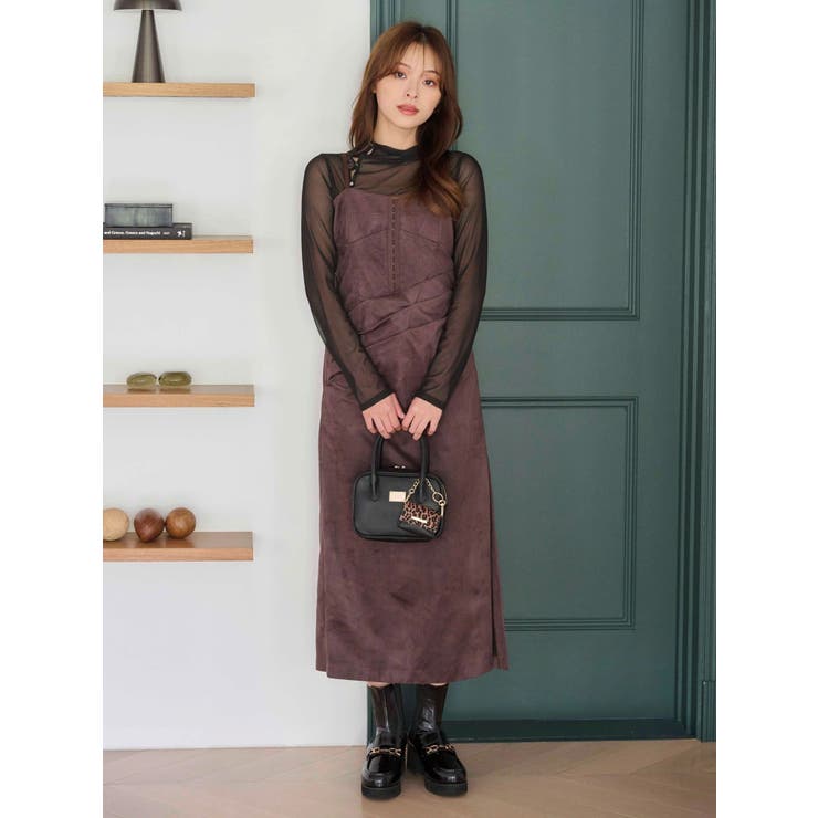 フェイクスエードアシメドレープキャミワンピース | MERCURYDUO | 詳細画像4 