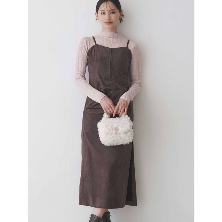 ブラウン | フェイクスエードアシメドレープキャミワンピース | MERCURYDUO