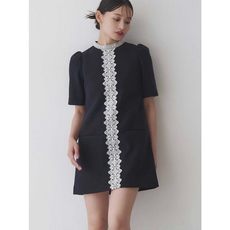 ネイビー | バイカラーレースミニワンピース | MERCURYDUO