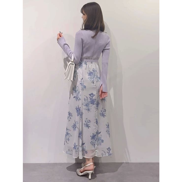 フラワードッキングロングスリーブワンピース[品番：MKSW0066750