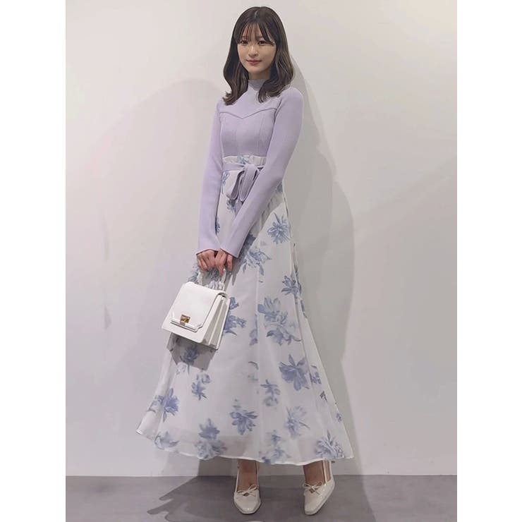 フラワードッキングロングスリーブワンピース[品番：MKSW0066750