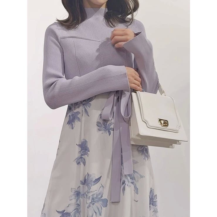 フラワードッキングロングスリーブワンピース[品番：MKSW0066750