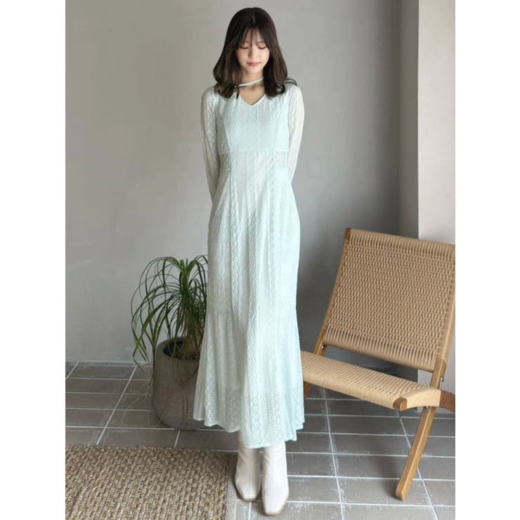 カットレースブロッキングフレアスリーブマーメイドワンピース | MERCURYDUO | 詳細画像15 