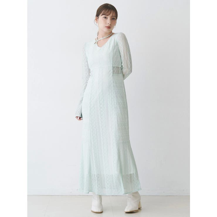 カットレースブロッキングフレアスリーブマーメイドワンピース | MERCURYDUO | 詳細画像4 