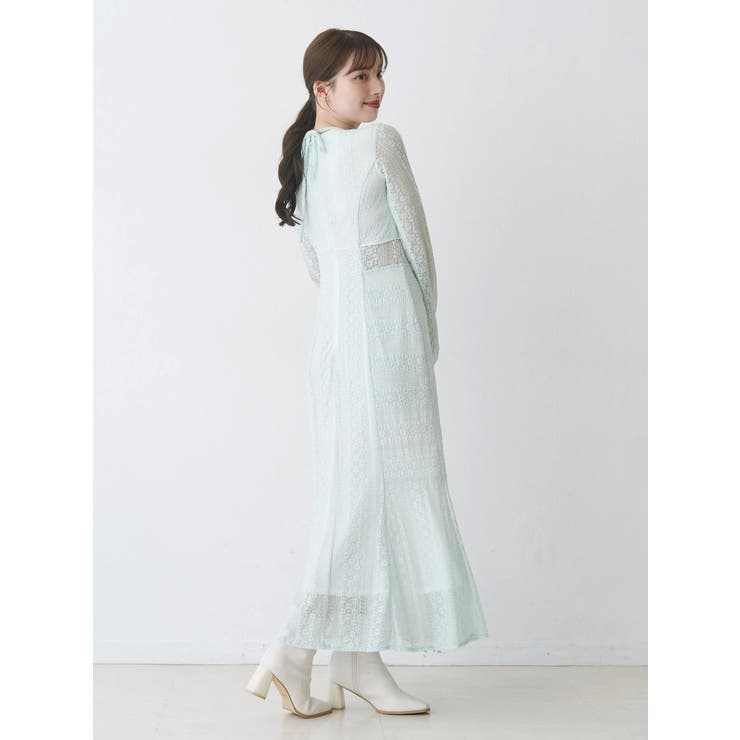 カットレースブロッキングフレアスリーブマーメイドワンピース | MERCURYDUO | 詳細画像5 