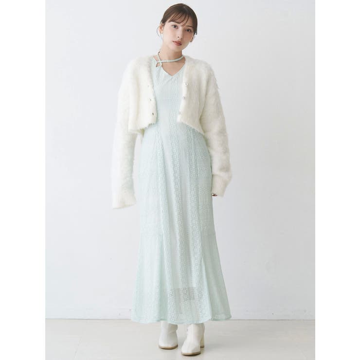 カットレースブロッキングフレアスリーブマーメイドワンピース | MERCURYDUO | 詳細画像7 