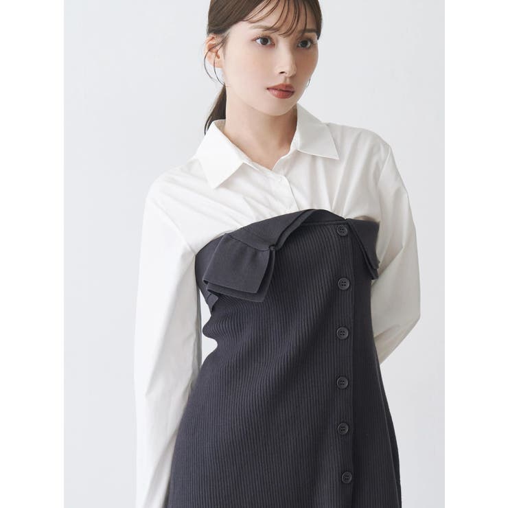 【WEB限定カラーあり】シャツレイヤード風ニットドッキングミニワンピース | MERCURYDUO | 詳細画像1 