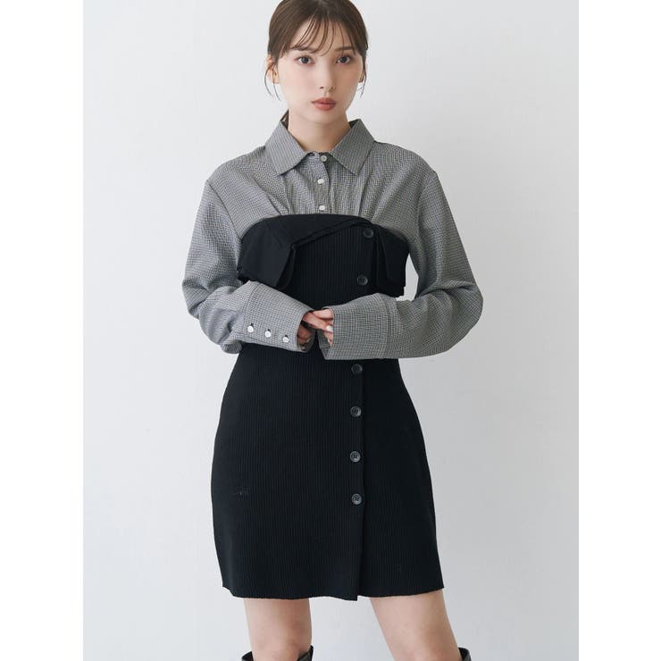【WEB限定カラーあり】シャツレイヤード風ニットドッキングミニワンピース | MERCURYDUO | 詳細画像10 
