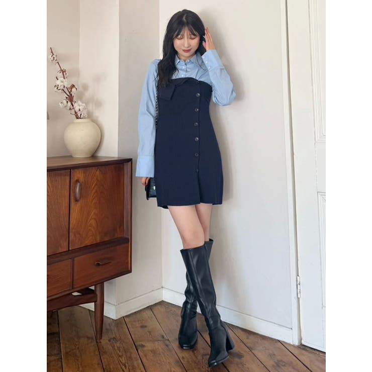 【WEB限定カラーあり】シャツレイヤード風ニットドッキングミニワンピース | MERCURYDUO | 詳細画像12 