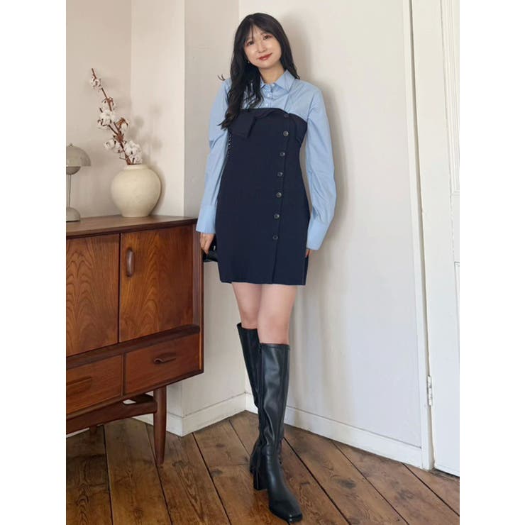 【WEB限定カラーあり】シャツレイヤード風ニットドッキングミニワンピース | MERCURYDUO | 詳細画像13 