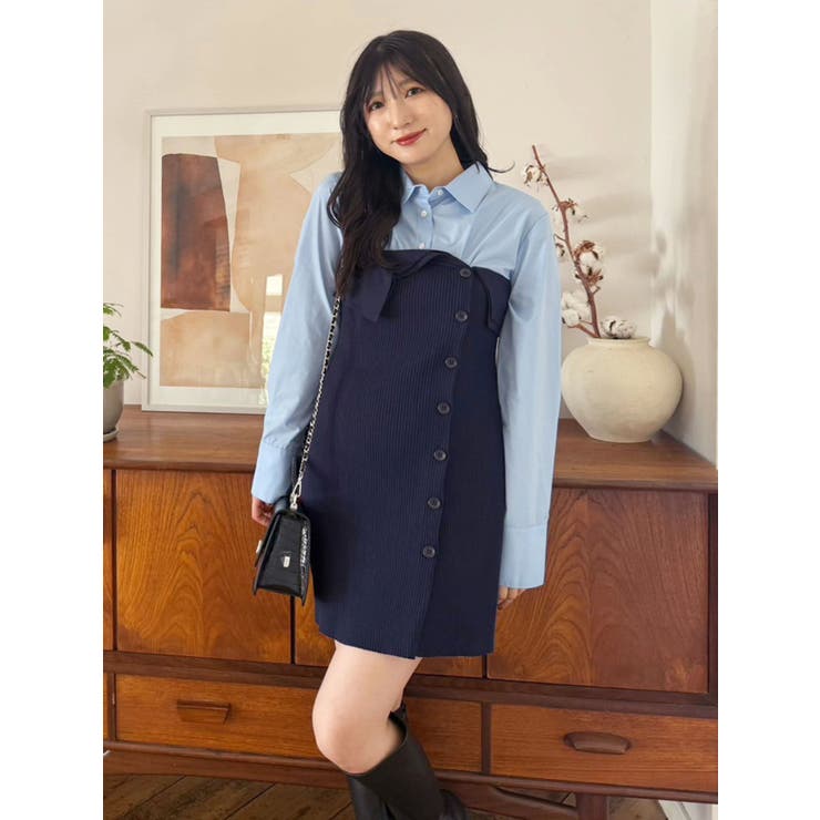 【WEB限定カラーあり】シャツレイヤード風ニットドッキングミニワンピース | MERCURYDUO | 詳細画像16 